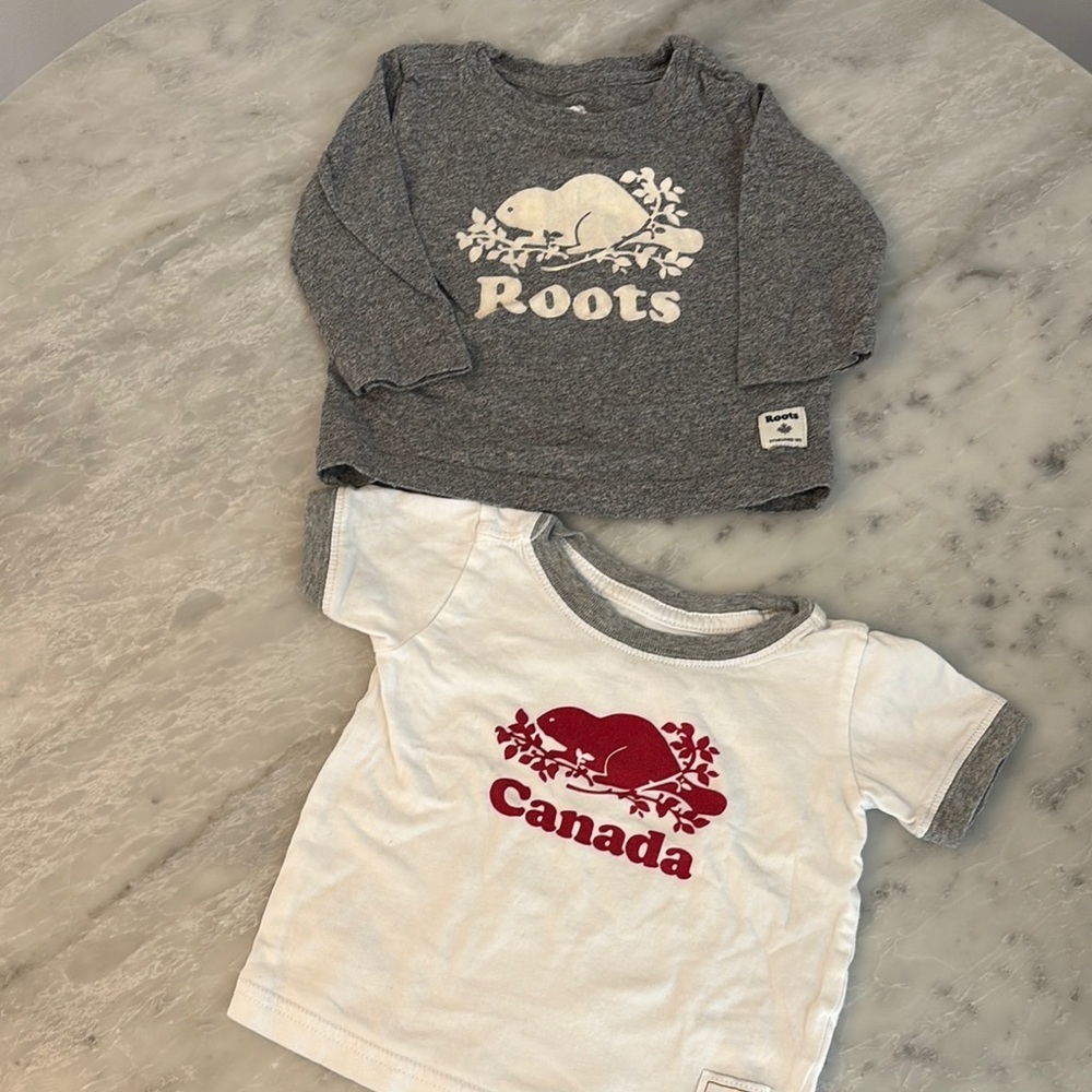 Roots Gray and White Long Sleeve Tees